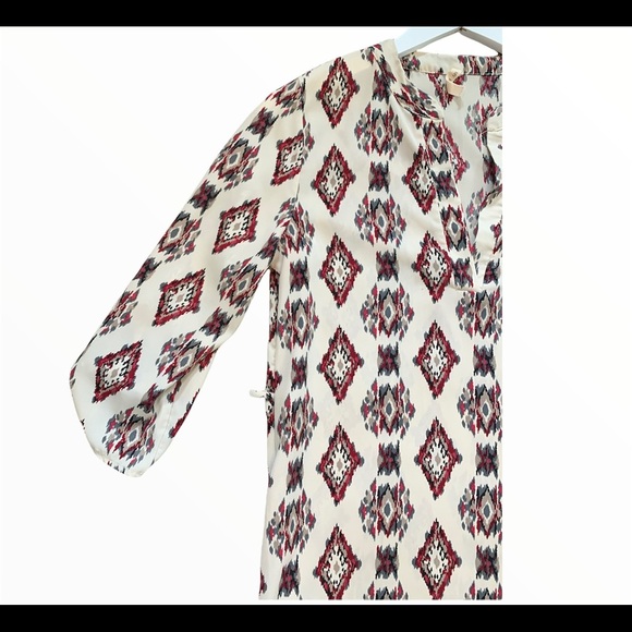 MY BELOVED Boho V Cut Geo Diamond Print Tunic Dress With V Cut Ivory/Red Medium - Picture 3 of 10
